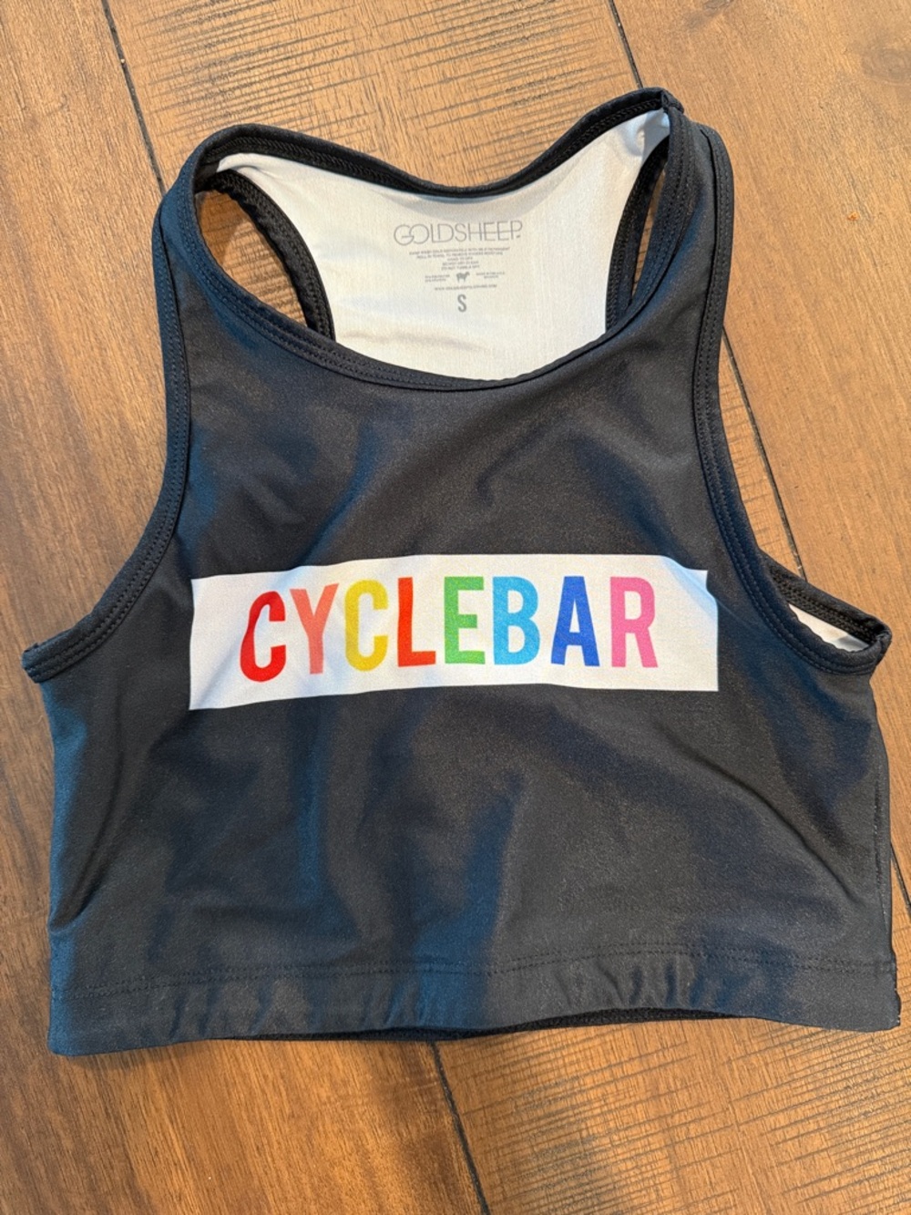 Goldsheep Black Crop Top with Multicolor 'CYCLEBAR' Logo